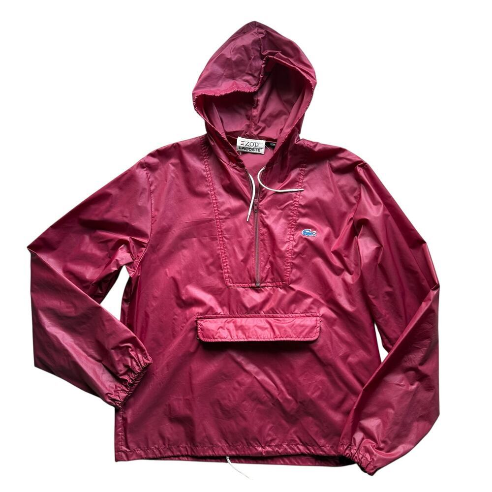 Vintage 80s IZOD Lacoste Pullover Anorak Maroon Hooded Windbreaker Medium